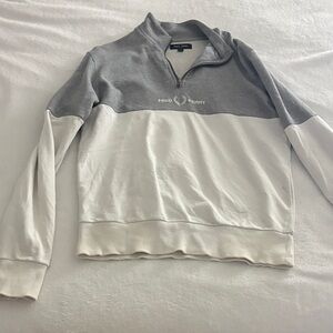 Fred Perry Gray and White Zip-Up Sweater